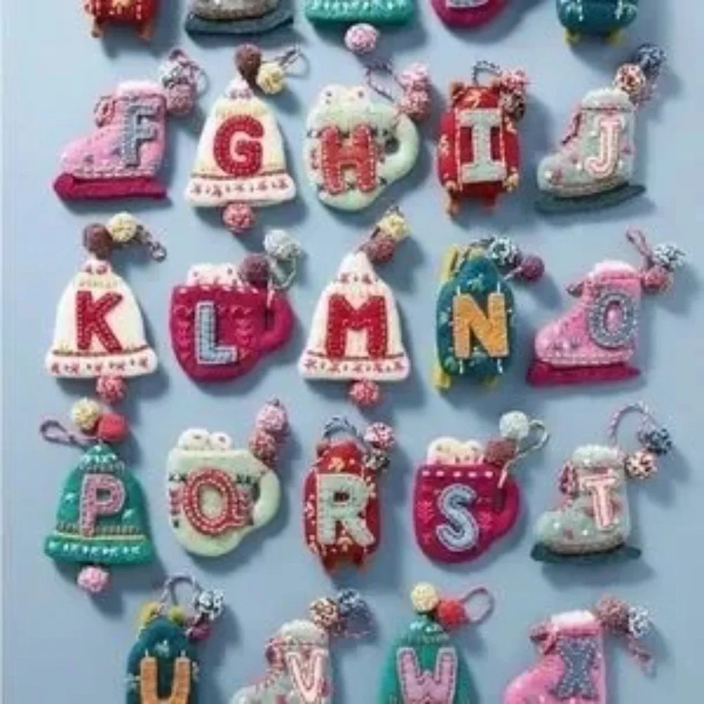 New!  Anthropologie Snow Day Monogram Felt Ornament S